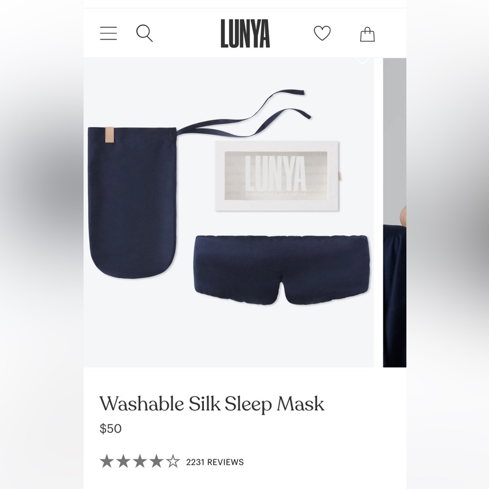 Lunya Washable Silk Sleep Mask small deep blue NWT with lunya tote bag